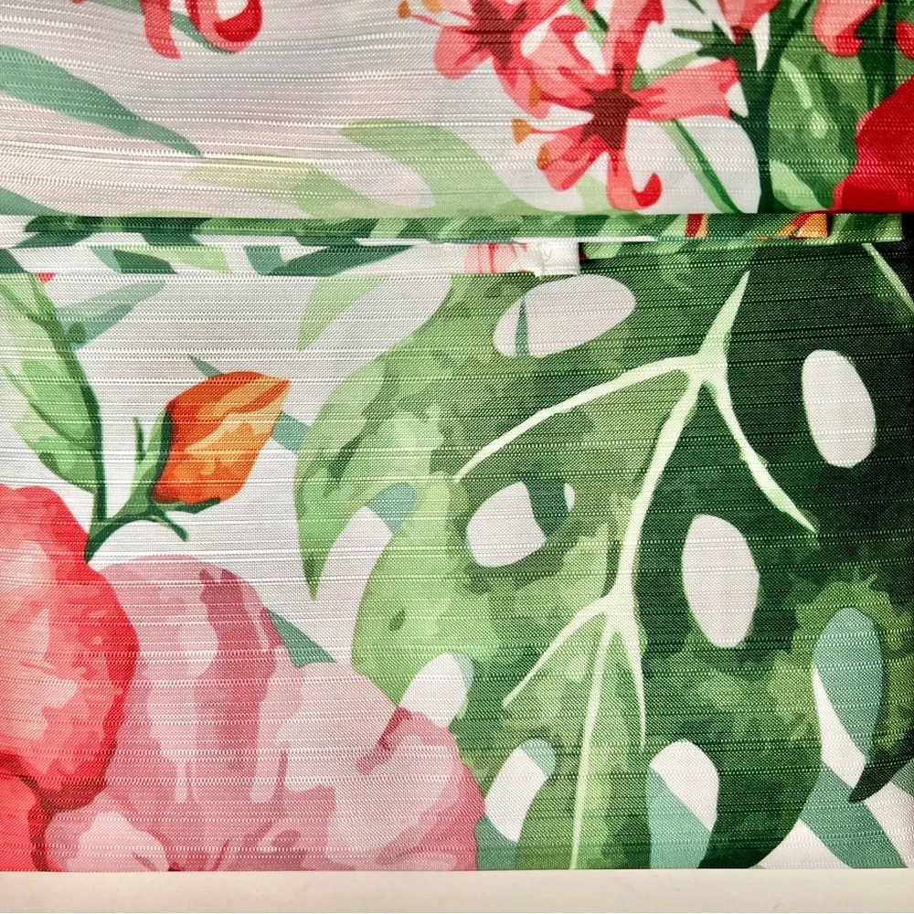 Hibiscus & Bird of Paradise Flowers Green Tropical Leaves Fabric Shower Curtain